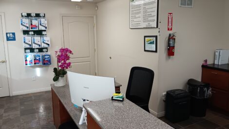 Main computer at reception desk at the Towne Storage Saratoga Springs Storage Facility