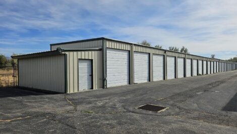 White doored outdoor storage units at the Towne Storage West Haven Storage Facility
