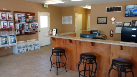 Front office desk and packing supplies at the Towne Storage Washington Dam Storage Facility