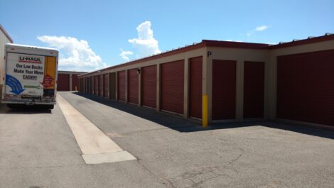Multiple sizes of outdoor storage units at the Towne Storage Washington Dam Storage Facility