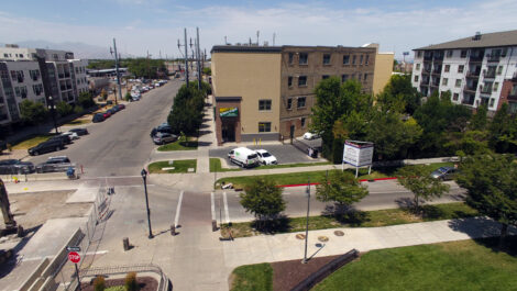 Aerial view of the exterior of the Towne Storage Gateway Storage Facility