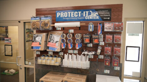 Tape, lint rollers, and locks for sale at the Towne Storage Gateway Storage Facility
