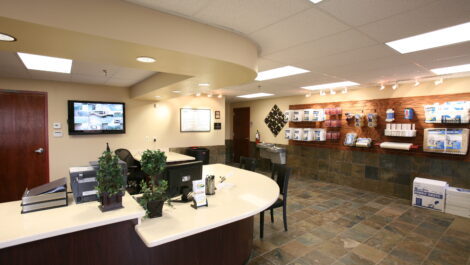 Main office with desk and packing supplies at the Towne Storage St. George Storage Facility