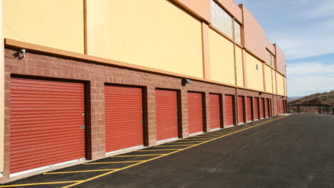 Row of outdoor storage units at the Towne Storage St. George Storage Facility